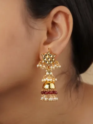 Maroon Color Gold Plated Jadau Kundan Earrings - ME989YA