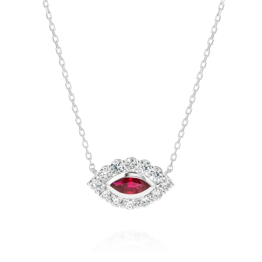 Marquise Evil Eye Ruby And Diamond Pendant White Gold