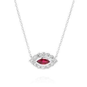 Marquise Evil Eye Ruby And Diamond Pendant White Gold
