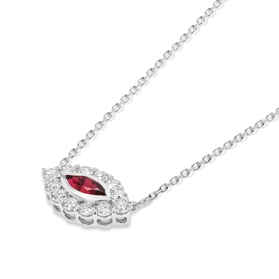 Marquise Evil Eye Ruby And Diamond Pendant White Gold