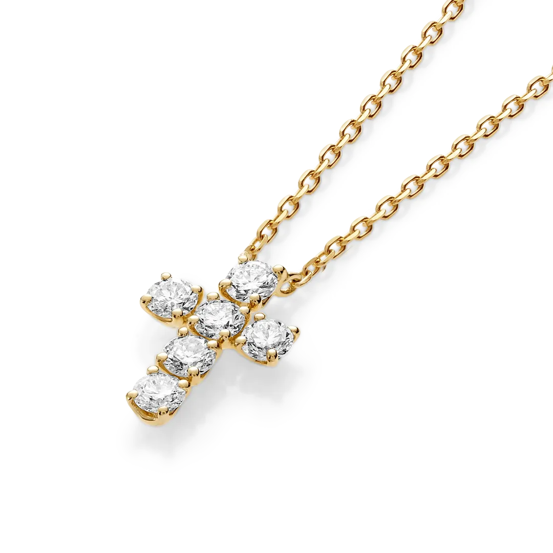Medium Diamond Cross Pendant Yellow Gold