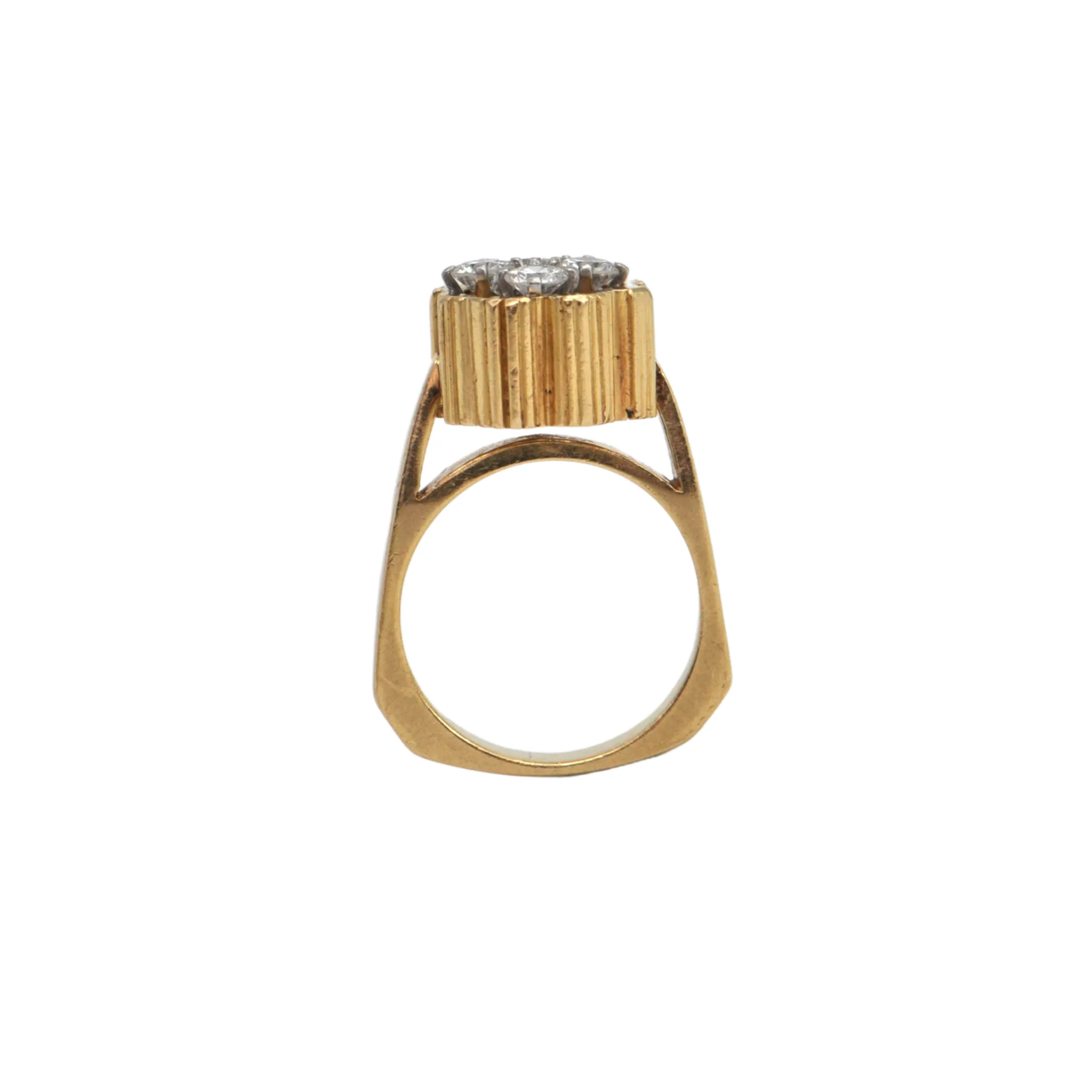 Mid-Century Brutalist Diamond 18k Yellow Gold Ring