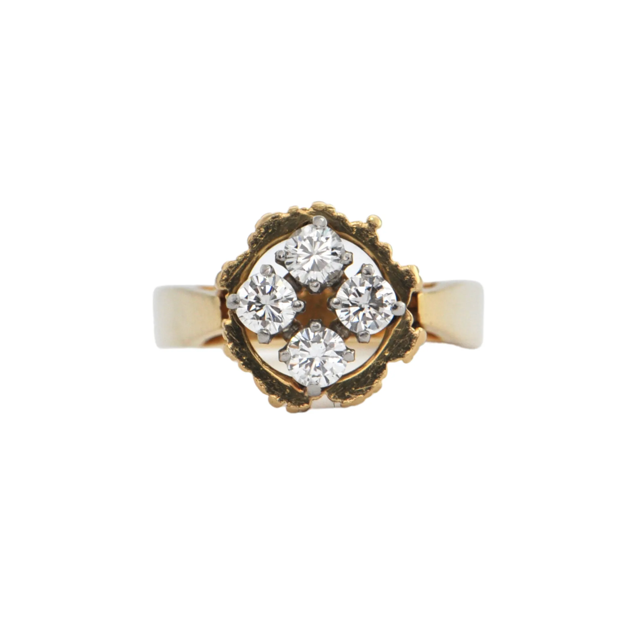 Mid-Century Brutalist Diamond 18k Yellow Gold Ring