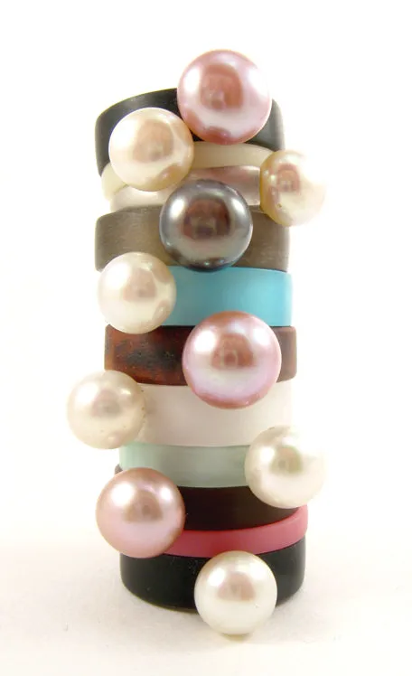 Mod Stackable Pearl Ring with Light Teal Acrylic