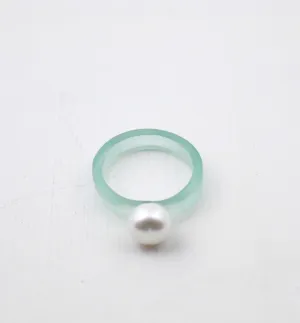 Mod Stackable Pearl Ring with Light Teal Acrylic