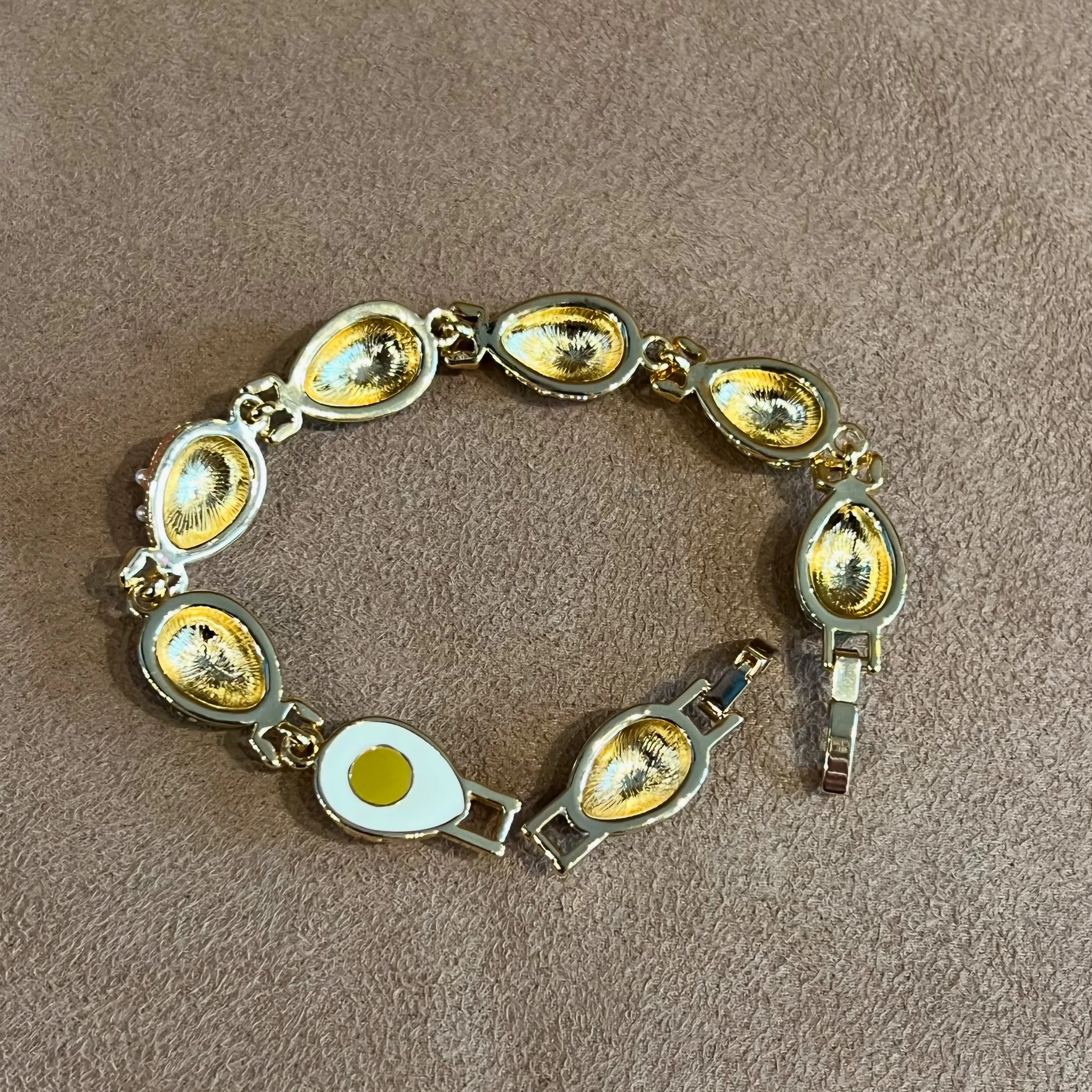 Modern Faberge Egg Bracelet Enamel Gold Metal