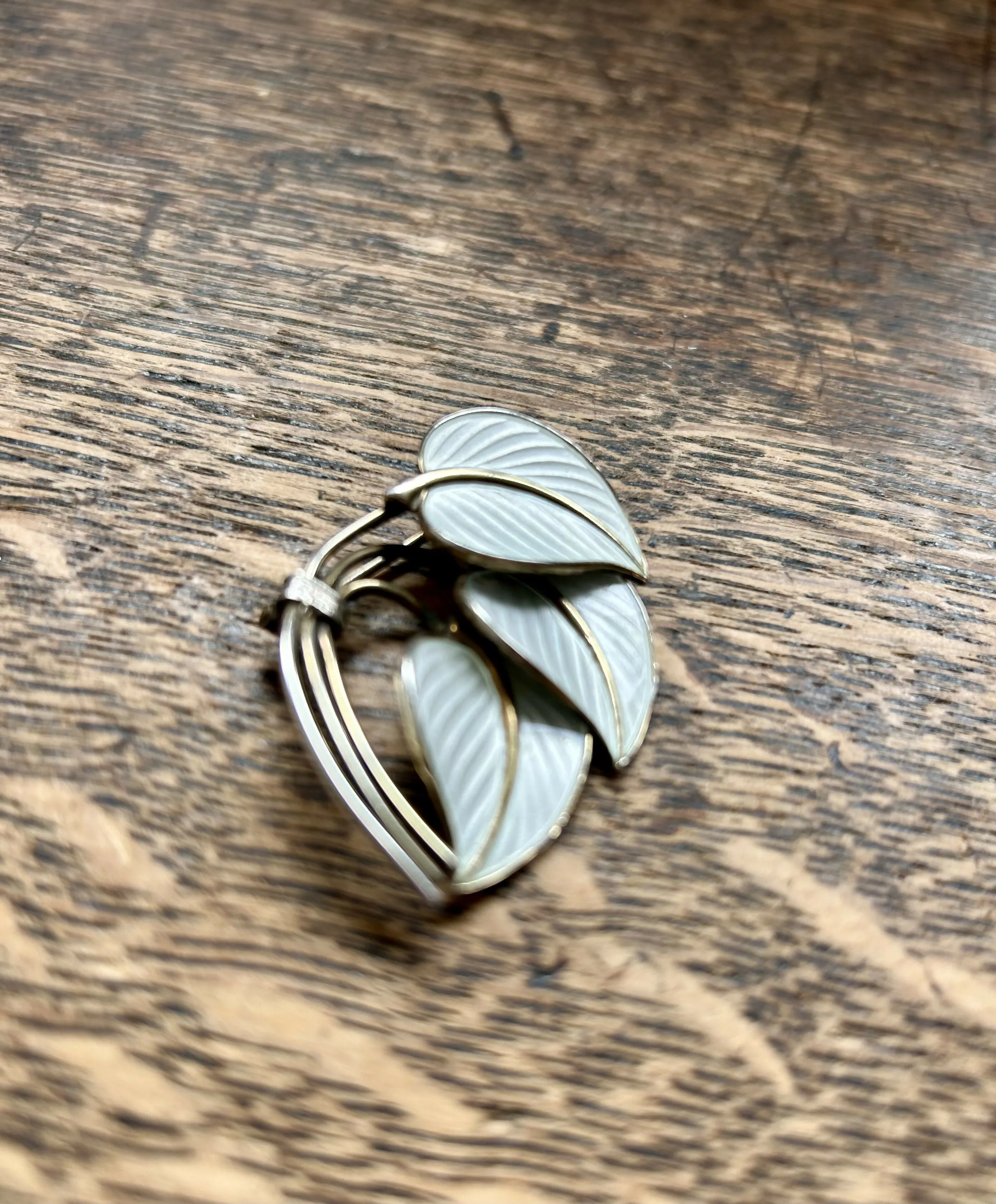 Modern Mid Century Norwegian Hans Myhre 1960??s Sterling Silver Enamel Modernist Leaf Brooch