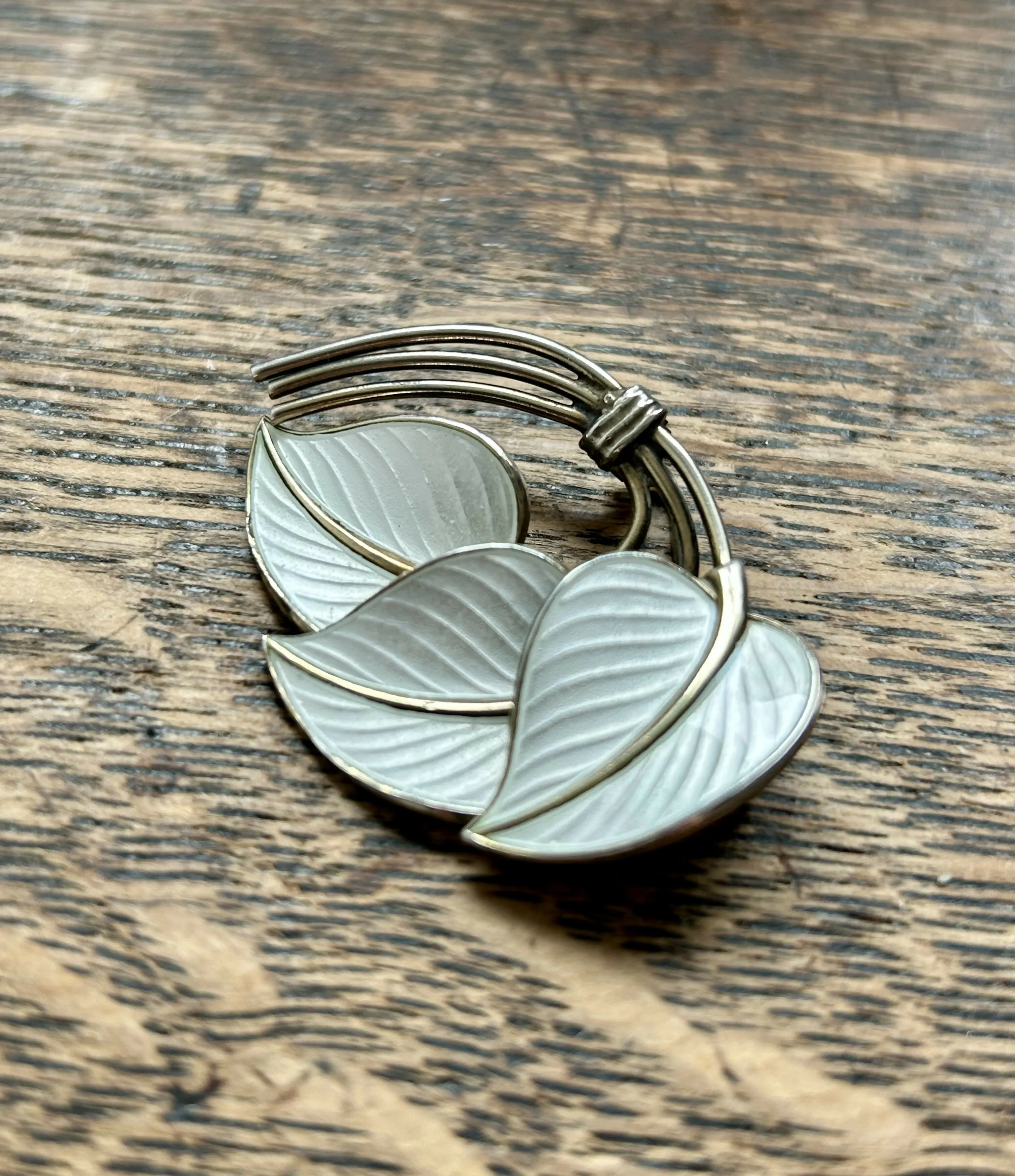 Modern Mid Century Norwegian Hans Myhre 1960??s Sterling Silver Enamel Modernist Leaf Brooch