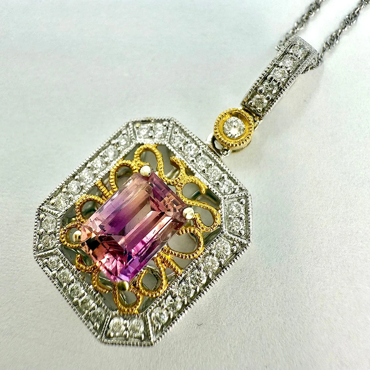 Morganite and Diamond Pendant Necklace