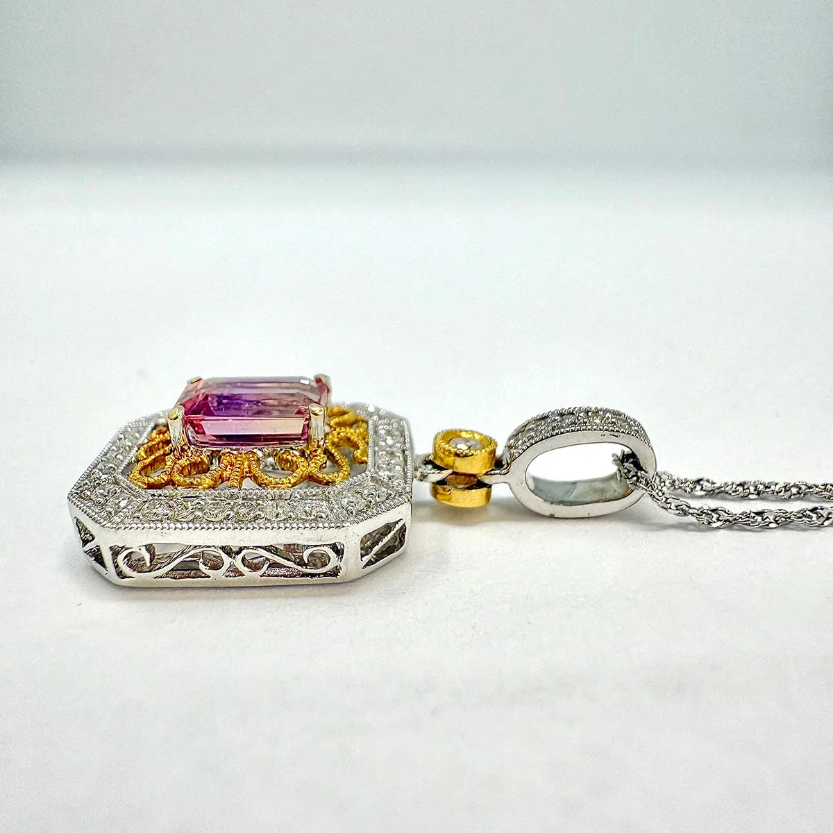 Morganite and Diamond Pendant Necklace