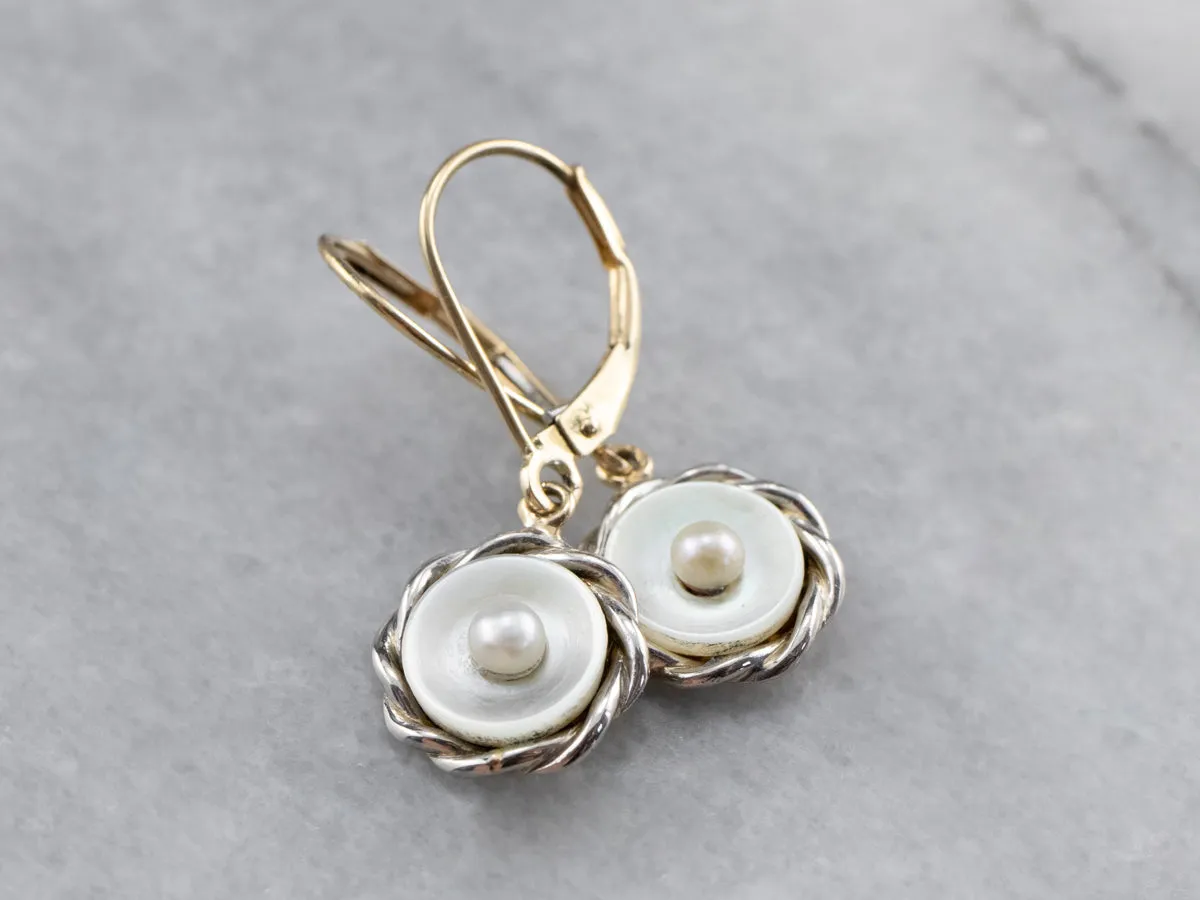 Mother of Pearl Two Tone Gold Drop Earrings