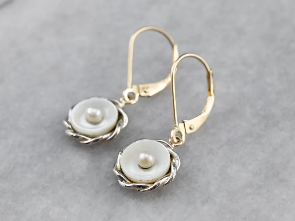 Mother of Pearl Two Tone Gold Drop Earrings