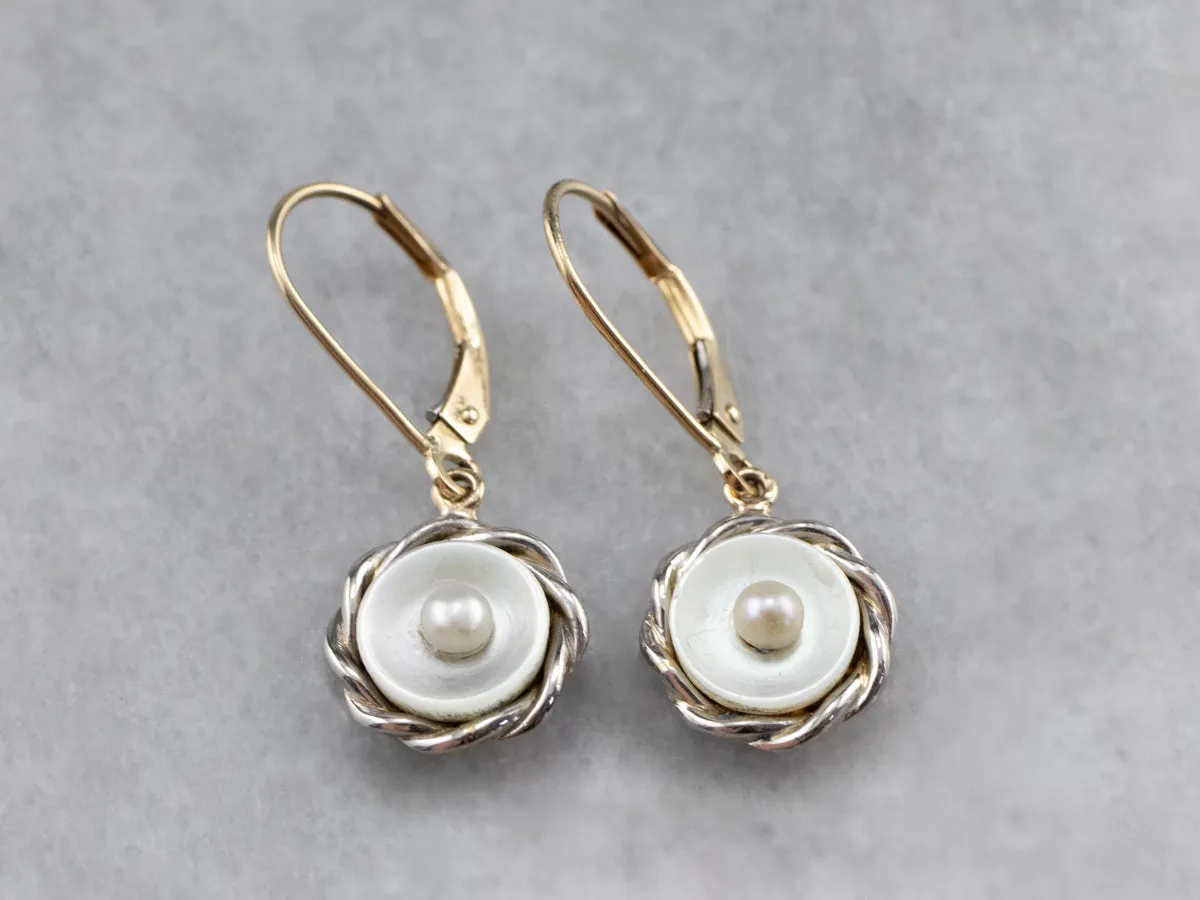 Mother of Pearl Two Tone Gold Drop Earrings
