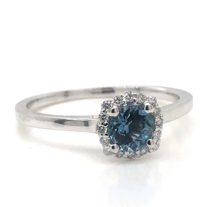 Mountz Collection Round Aquamarine Fancy Halo Ring in 14K White Gold