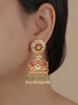 Multicolor Gold Plated Jadau Kundan Earrings - ME1124M