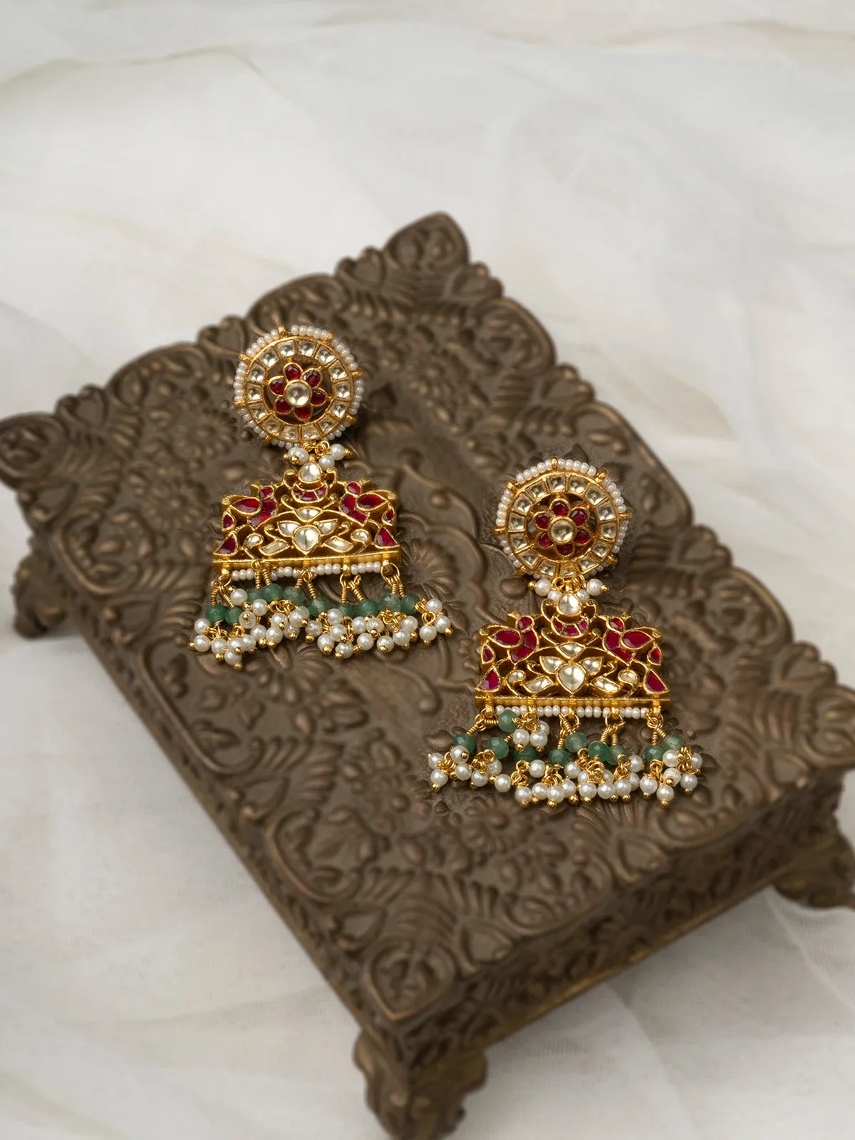 Multicolor Gold Plated Jadau Kundan Earrings - ME1124M