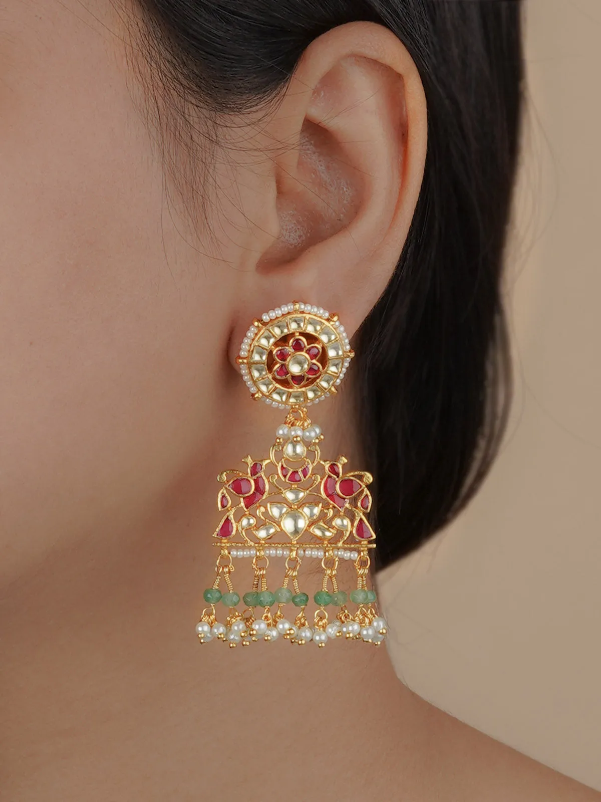 Multicolor Gold Plated Jadau Kundan Earrings - ME1124M