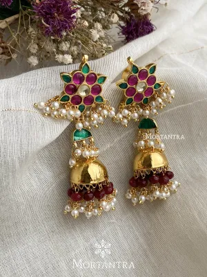 Multicolor Gold Plated Jadau Kundan Earrings - ME989MB