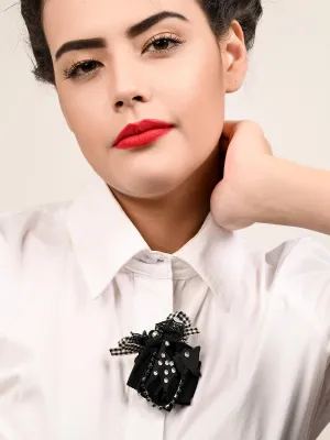 Odette Women Black Ribbon Brooch