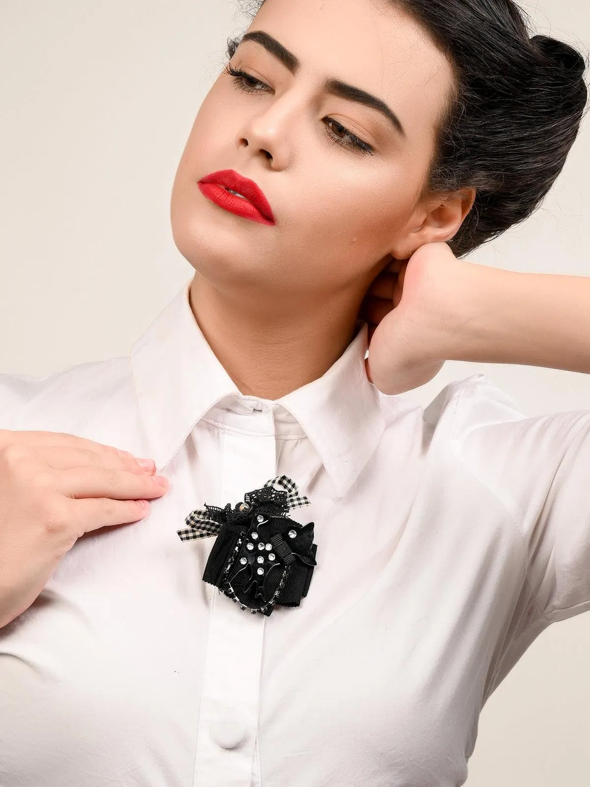 Odette Women Black Ribbon Brooch