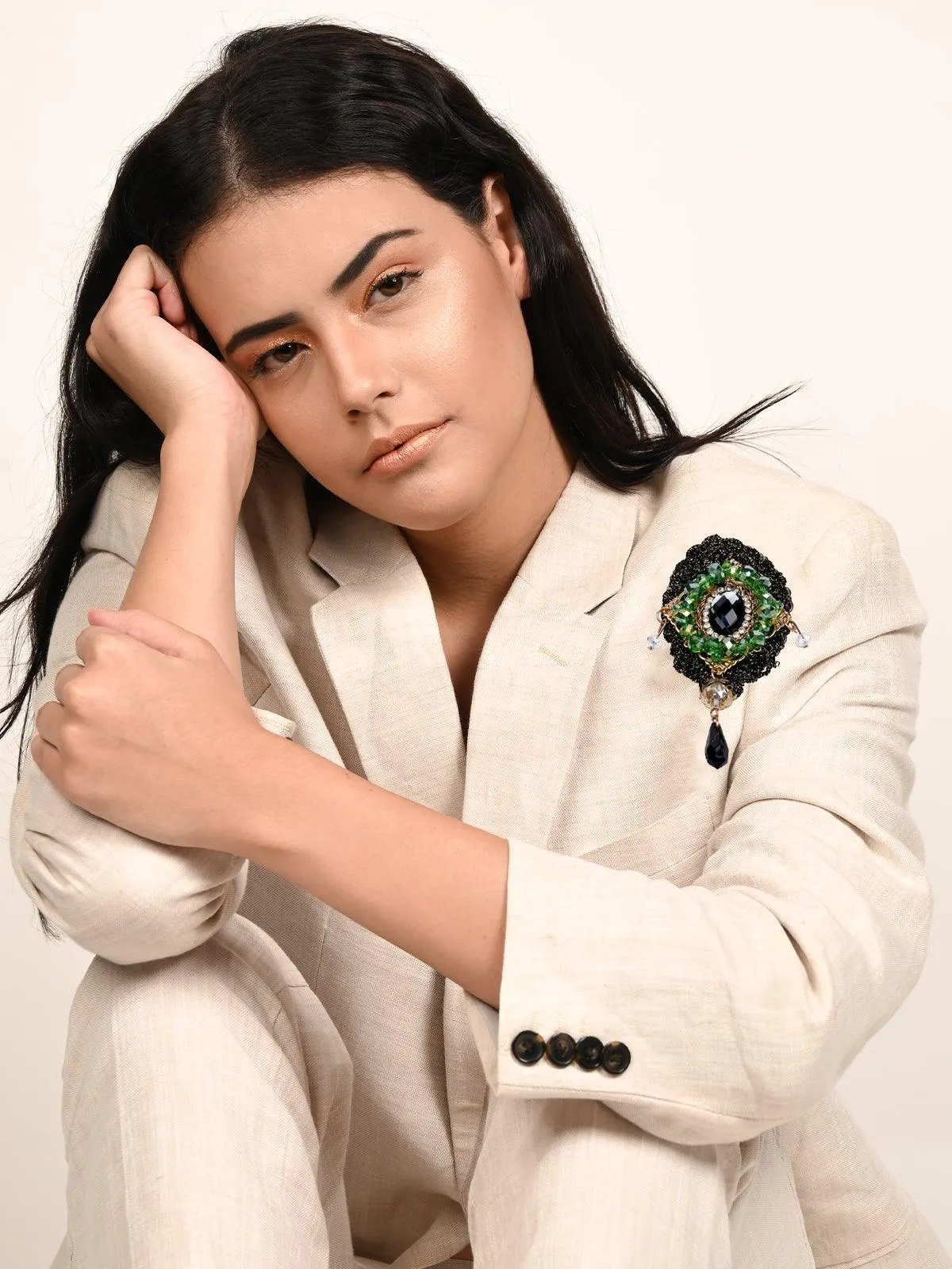 Odette Women Green Metal Brooch
