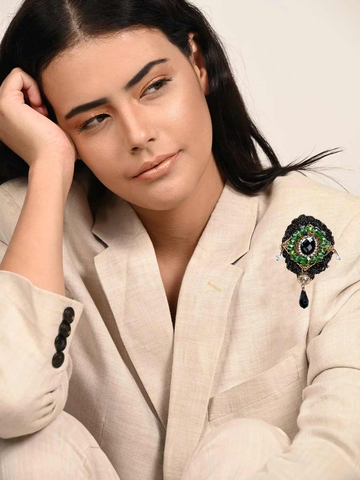 Odette Women Green Metal Brooch