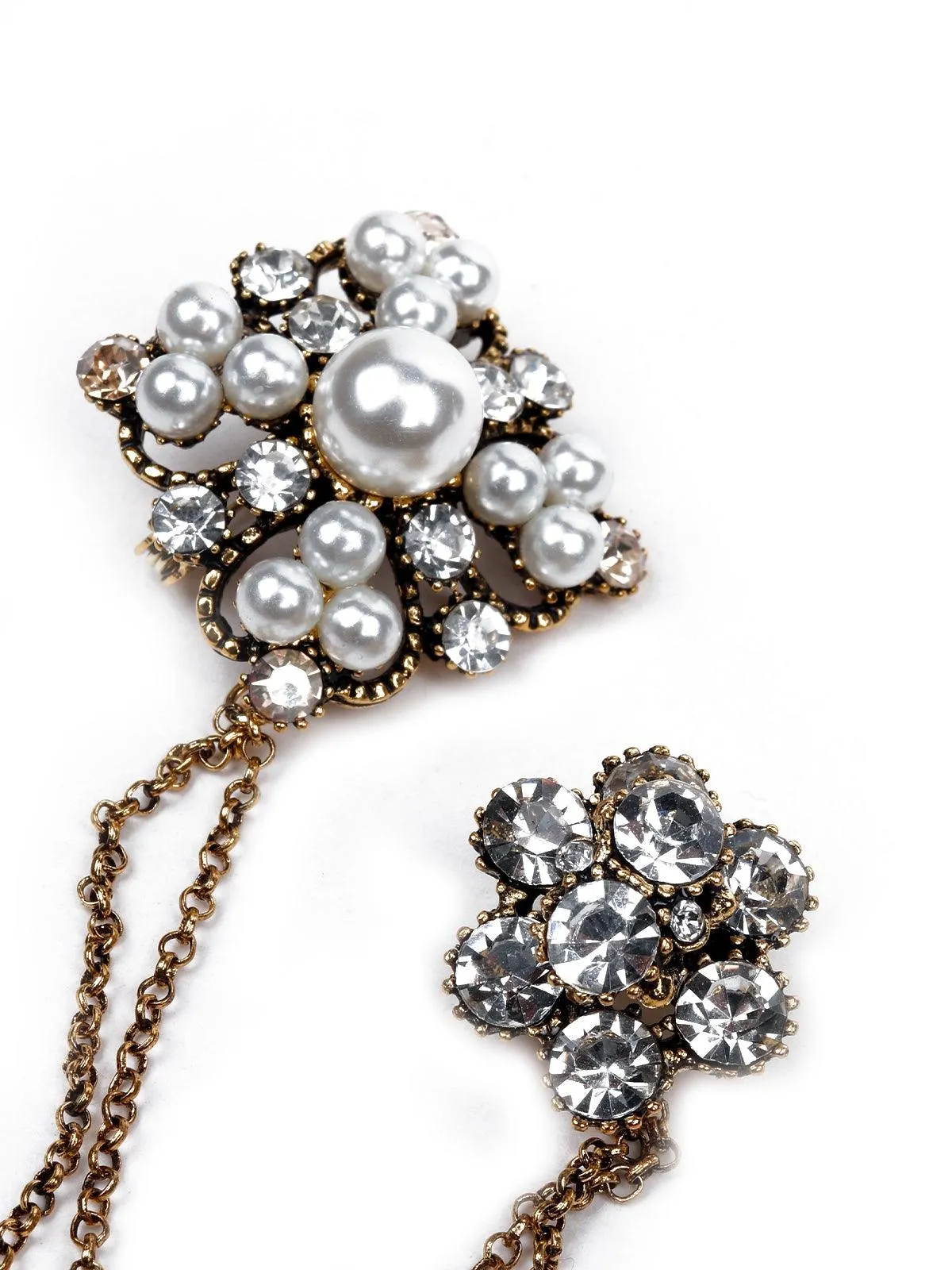 Odette Women White Metal Floral Brooch