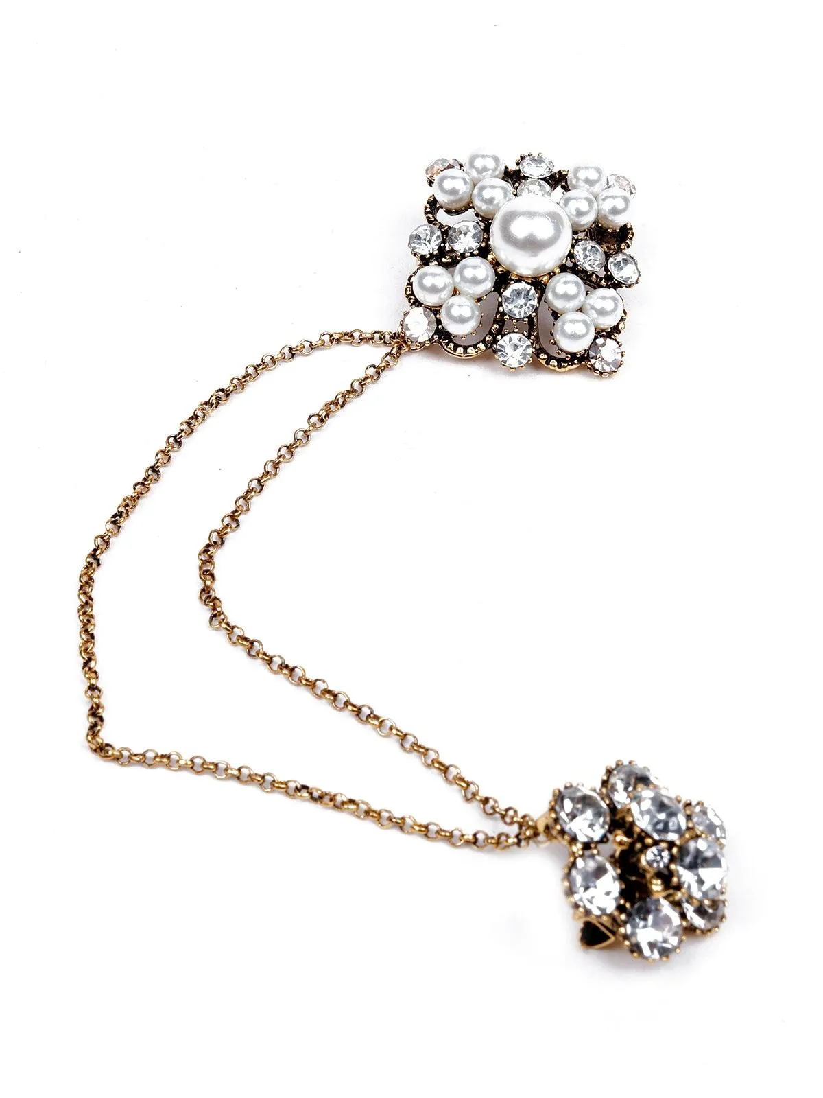 Odette Women White Metal Floral Brooch
