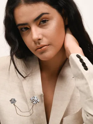 Odette Women White Metal Floral Brooch