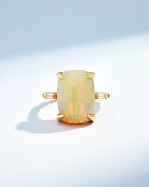 One of a Kind Cushion Cabochon Ethiopian Opal Ring