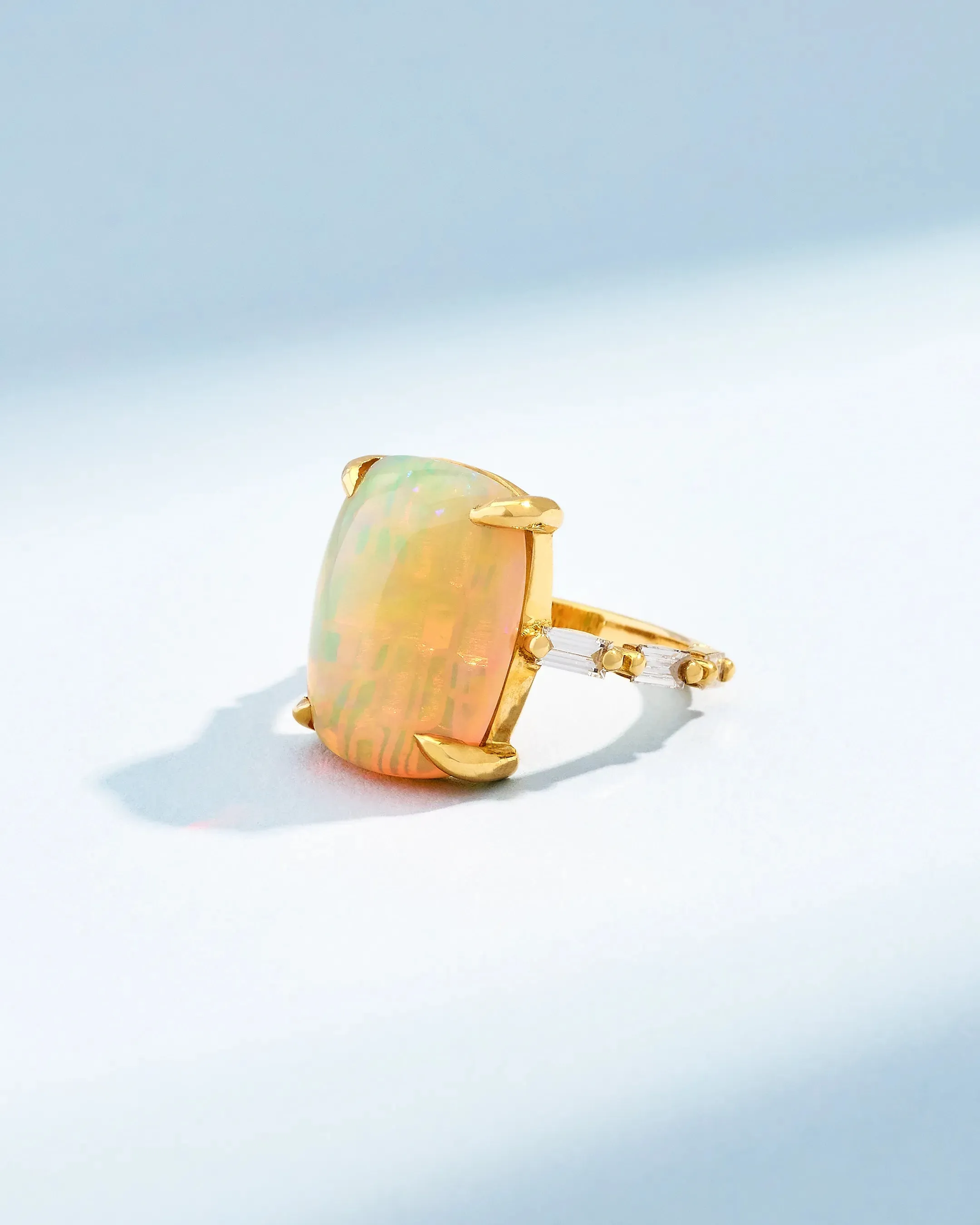 One of a Kind Cushion Cabochon Ethiopian Opal Ring