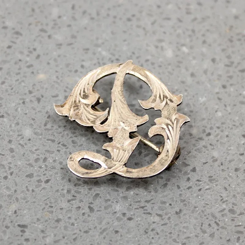 Ornate Engraved Sterling "D" Brooch