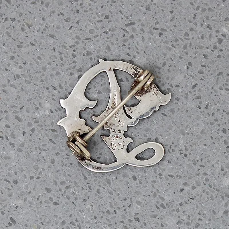 Ornate Engraved Sterling "D" Brooch