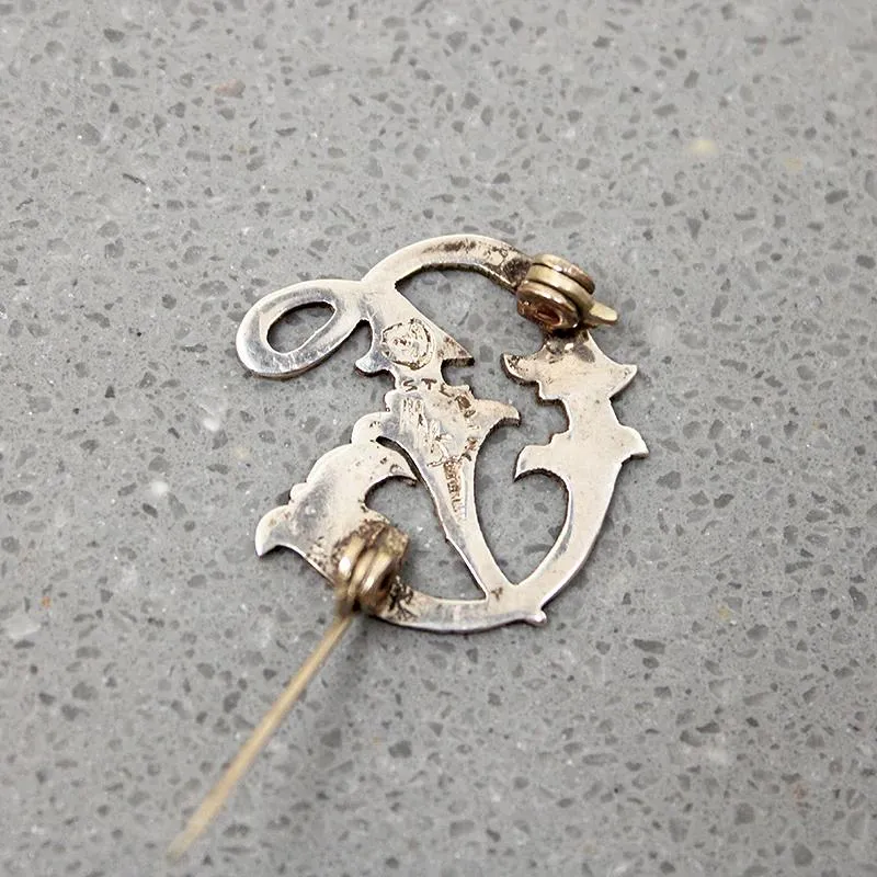 Ornate Engraved Sterling "D" Brooch