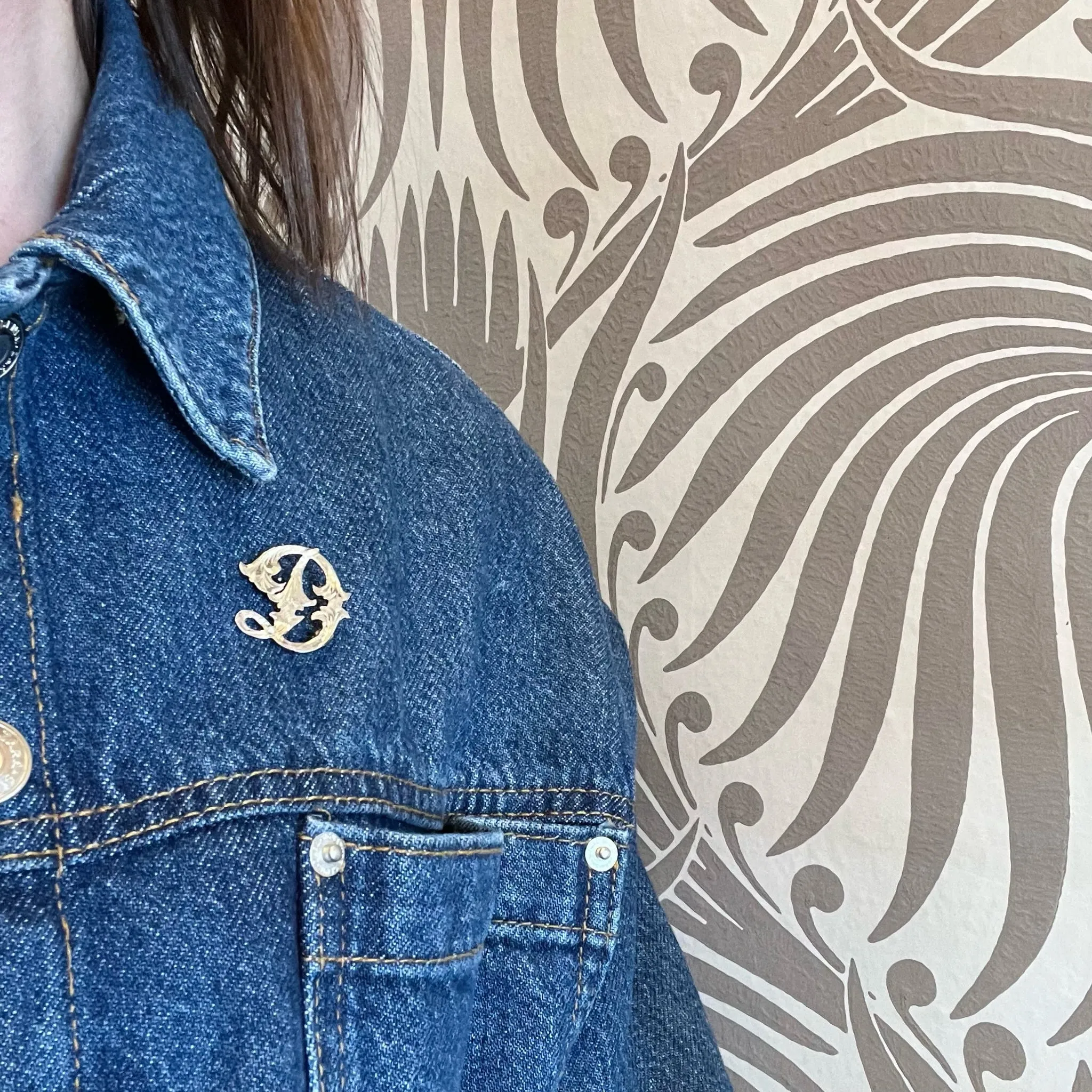 Ornate Engraved Sterling "D" Brooch
