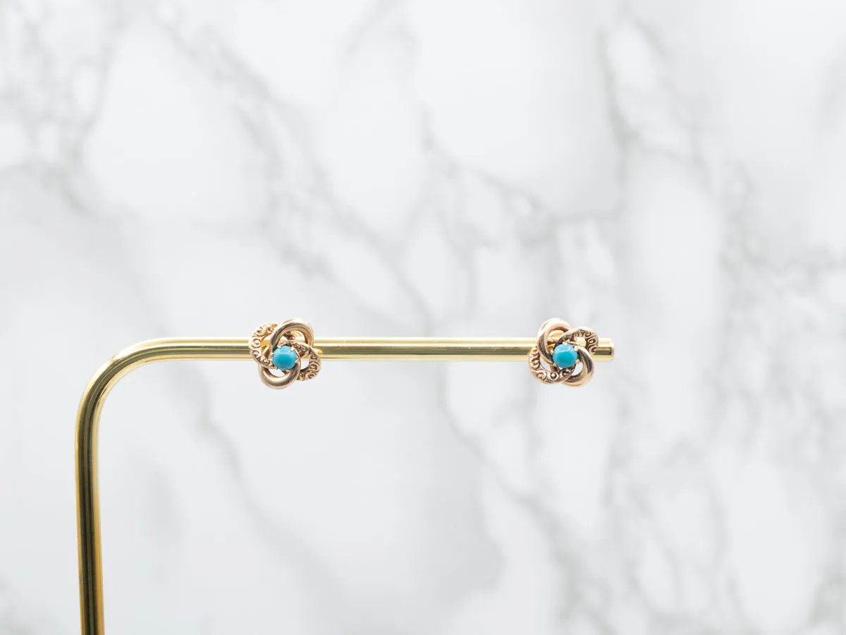 Ornate Gold Turquoise French Knot Stud Earrings