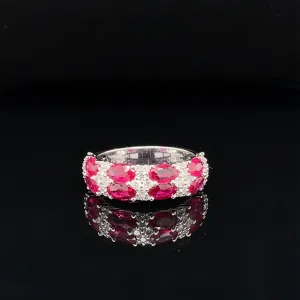 Oval Ruby & Diamond 2.70ctw Double Row Anniversary Band Ring in 18k White Gold - #356 - RGRUB106481