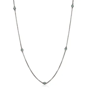 Oxidized Gemstone Station Chain - Blue Topaz