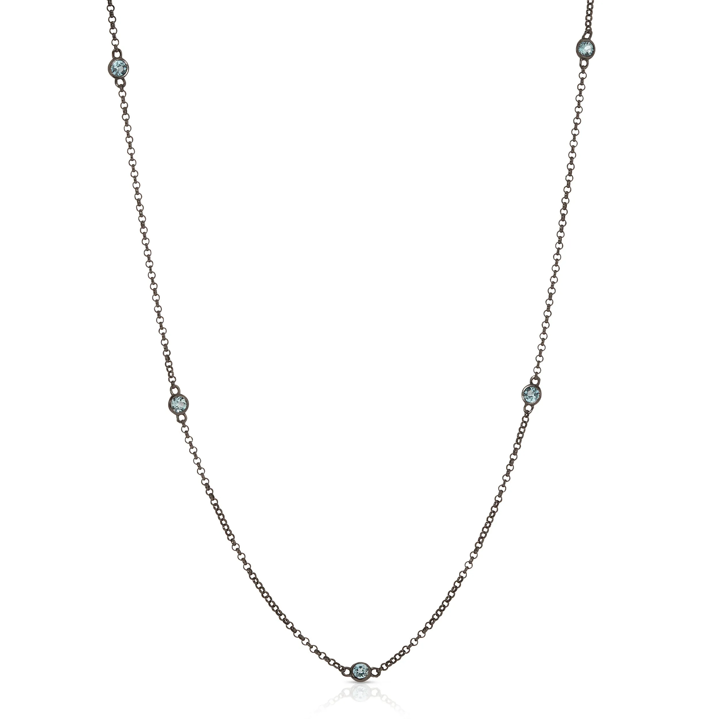 Oxidized Gemstone Station Chain - Blue Topaz