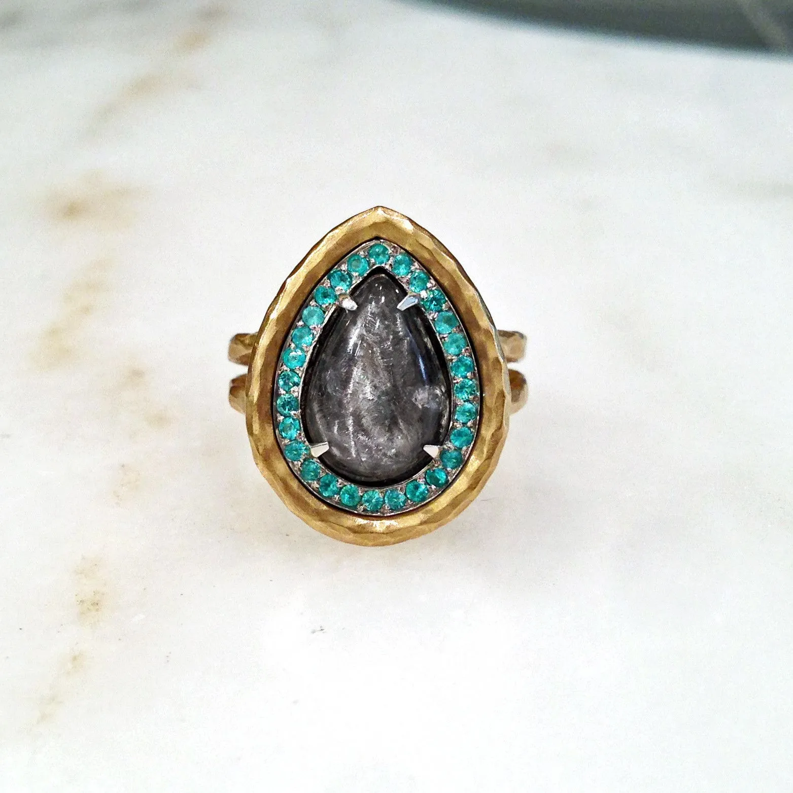 Pamela Froman "Platinum" Rutile Quartz Brazilian Paraiba Tourmaline Empress Ring