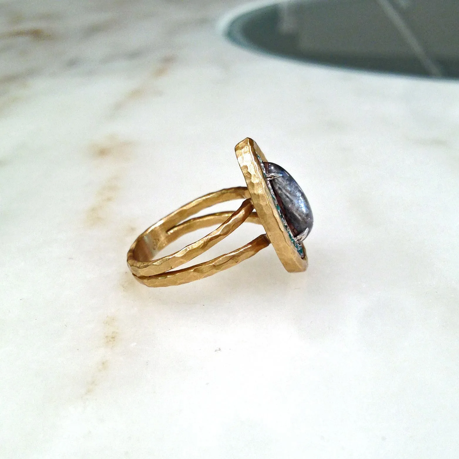 Pamela Froman "Platinum" Rutile Quartz Brazilian Paraiba Tourmaline Empress Ring