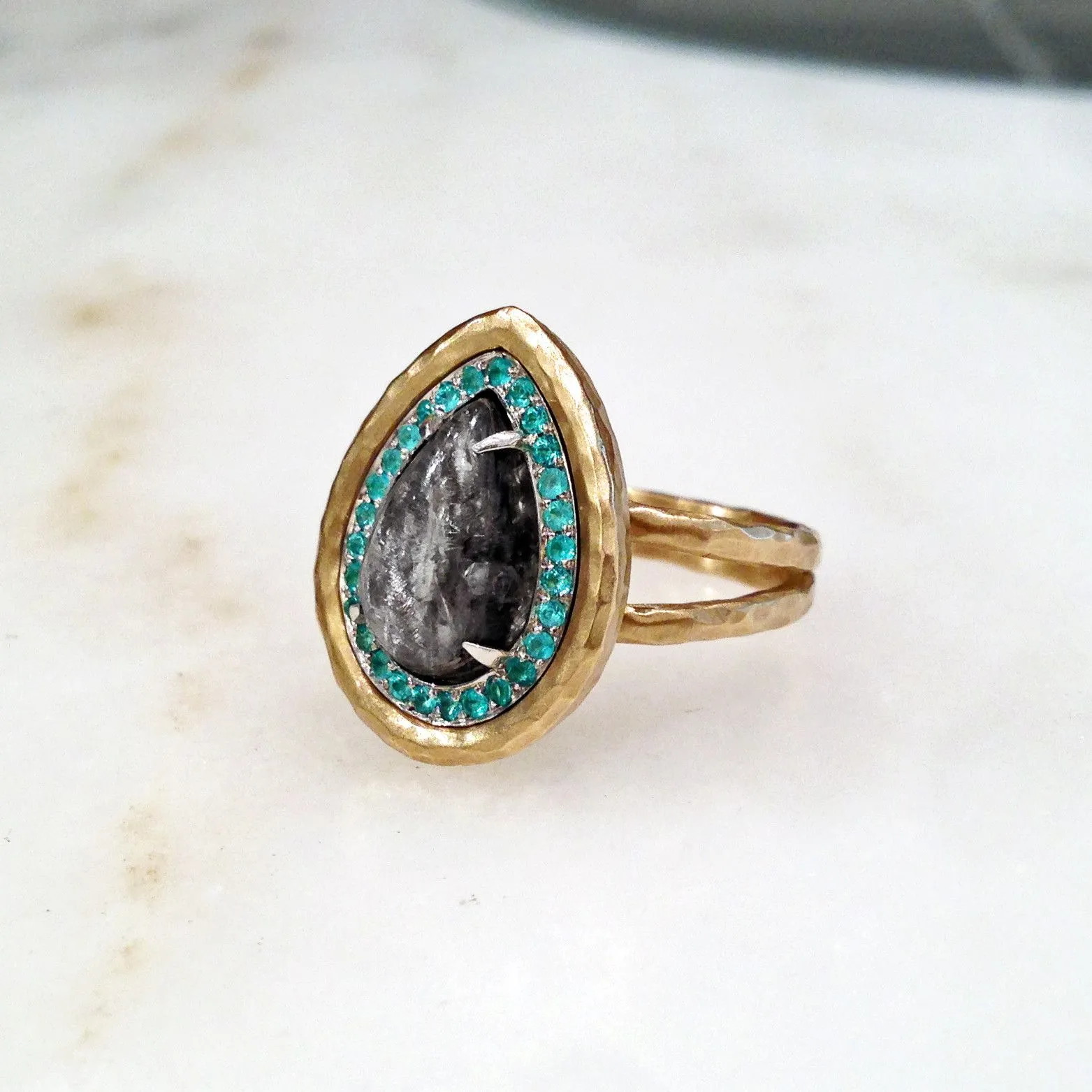 Pamela Froman "Platinum" Rutile Quartz Brazilian Paraiba Tourmaline Empress Ring