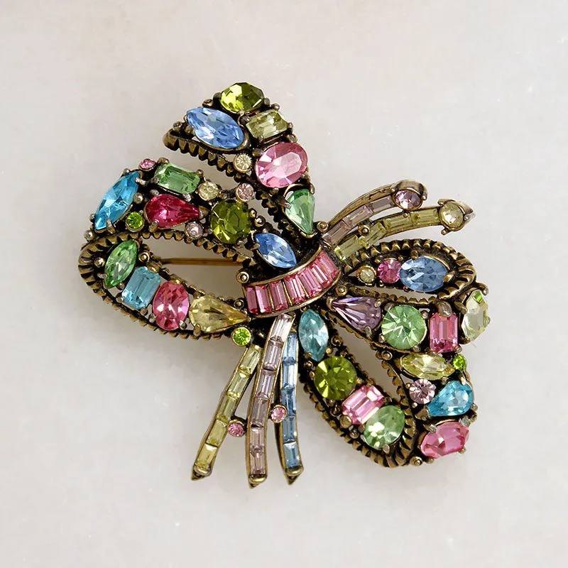 Pastel Rhinestone Hollycraft Bow Brooch