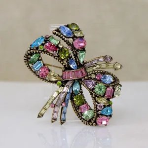 Pastel Rhinestone Hollycraft Bow Brooch