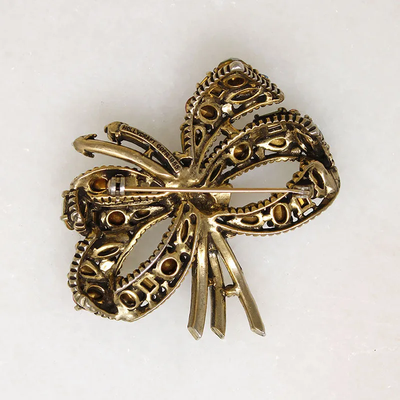 Pastel Rhinestone Hollycraft Bow Brooch