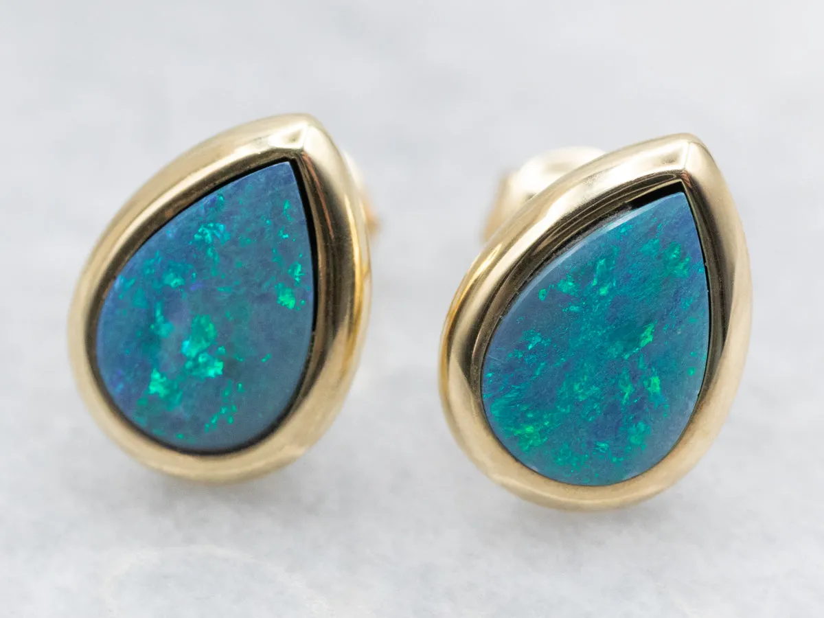 Pear Cut Opal Doublet Stud Earrings