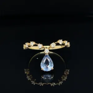 Pear Sapphire & Diamond Queens Crown Chevron Ring in 18k Yellow Gold - #549 - RGSAX006692