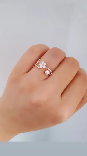 Pearl Flower Double Ring