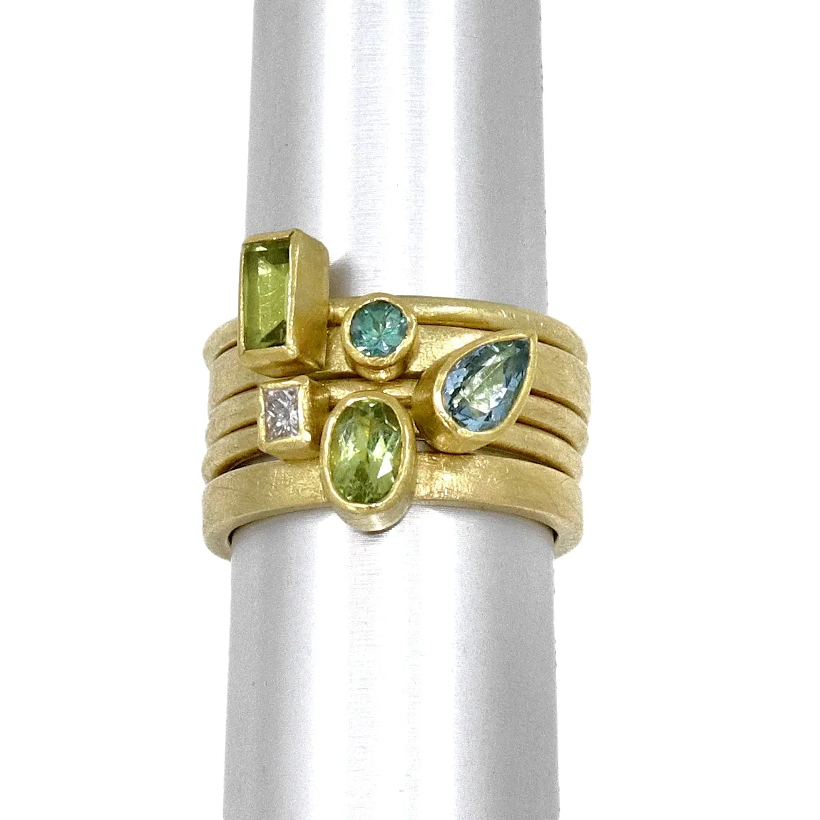 Petra Class Alexandrite White Diamond Aquamarine Peridot Gold Stacking Rings