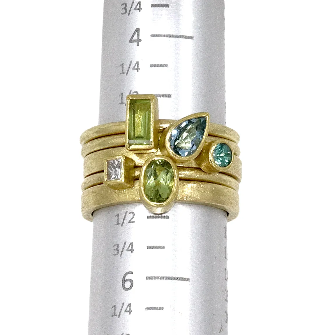 Petra Class Alexandrite White Diamond Aquamarine Peridot Gold Stacking Rings